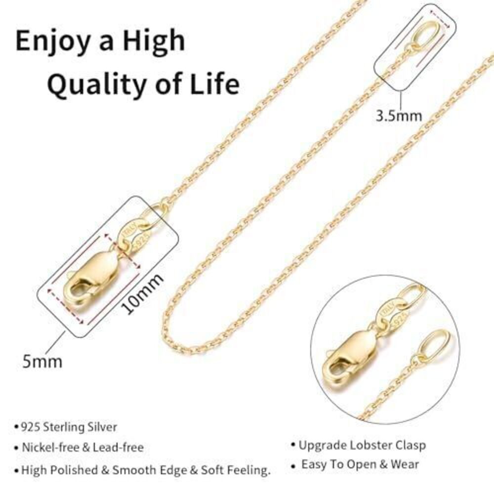 4773 18k Gold Plated Chain Necklace , 1.1mm Cable Chains 18K Gold Plated - Picture 3 of 5